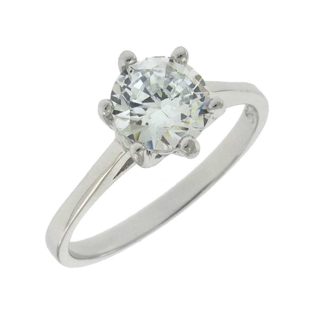 Sterling Silver 6mm Round CZ 6 Prongs Solitaire Engagement Ring