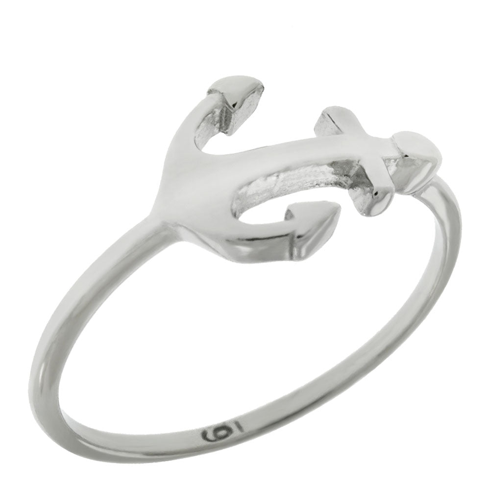 Sterling Silver Anchor Rhodium Ring