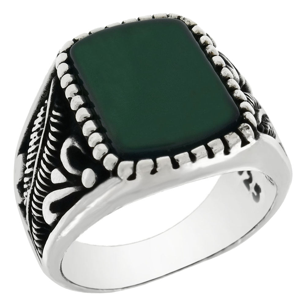 Sterling Silver 10 15mm Dark Green Agate Oxidized Ring