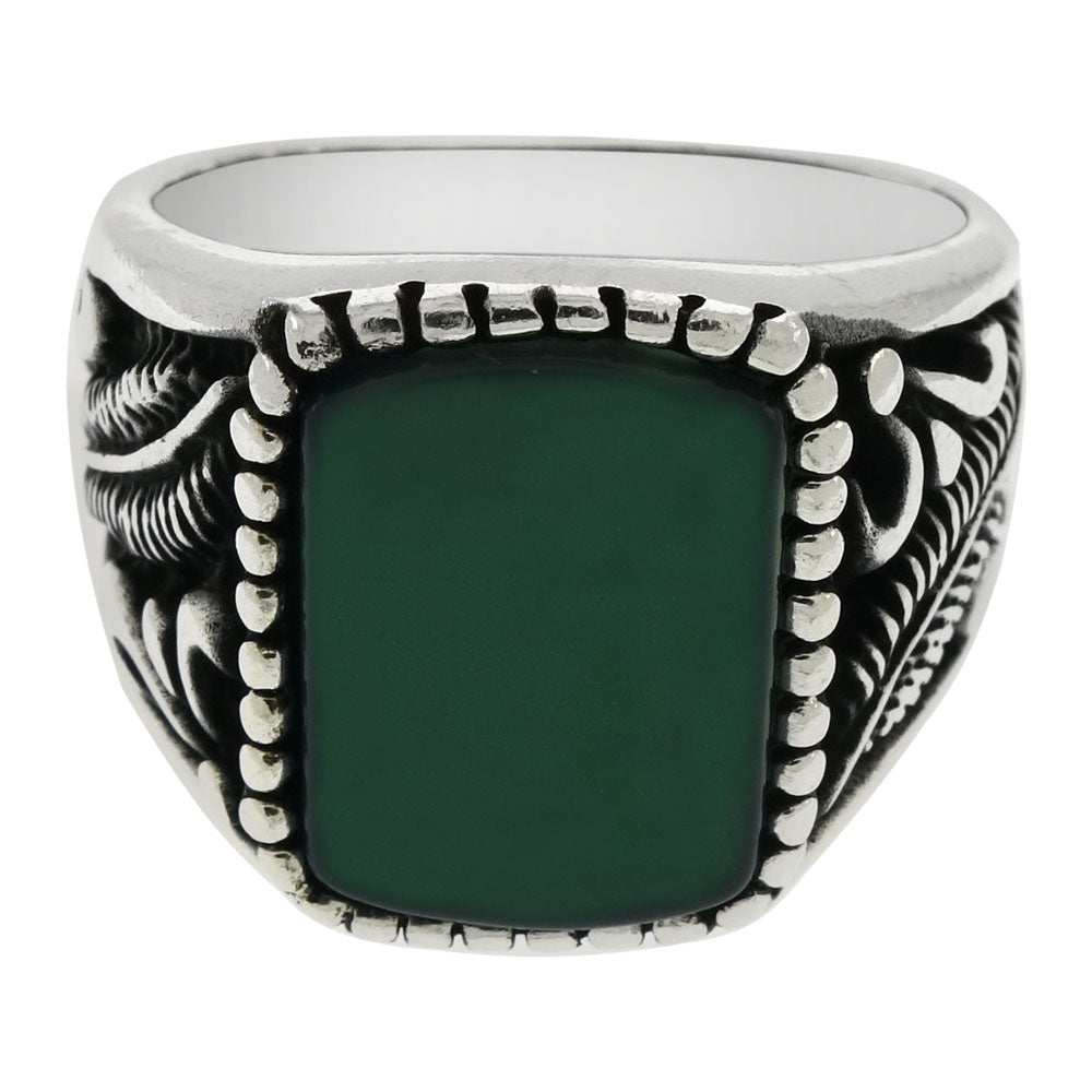 Sterling Silver 10 15mm Dark Green Agate Oxidized Ring