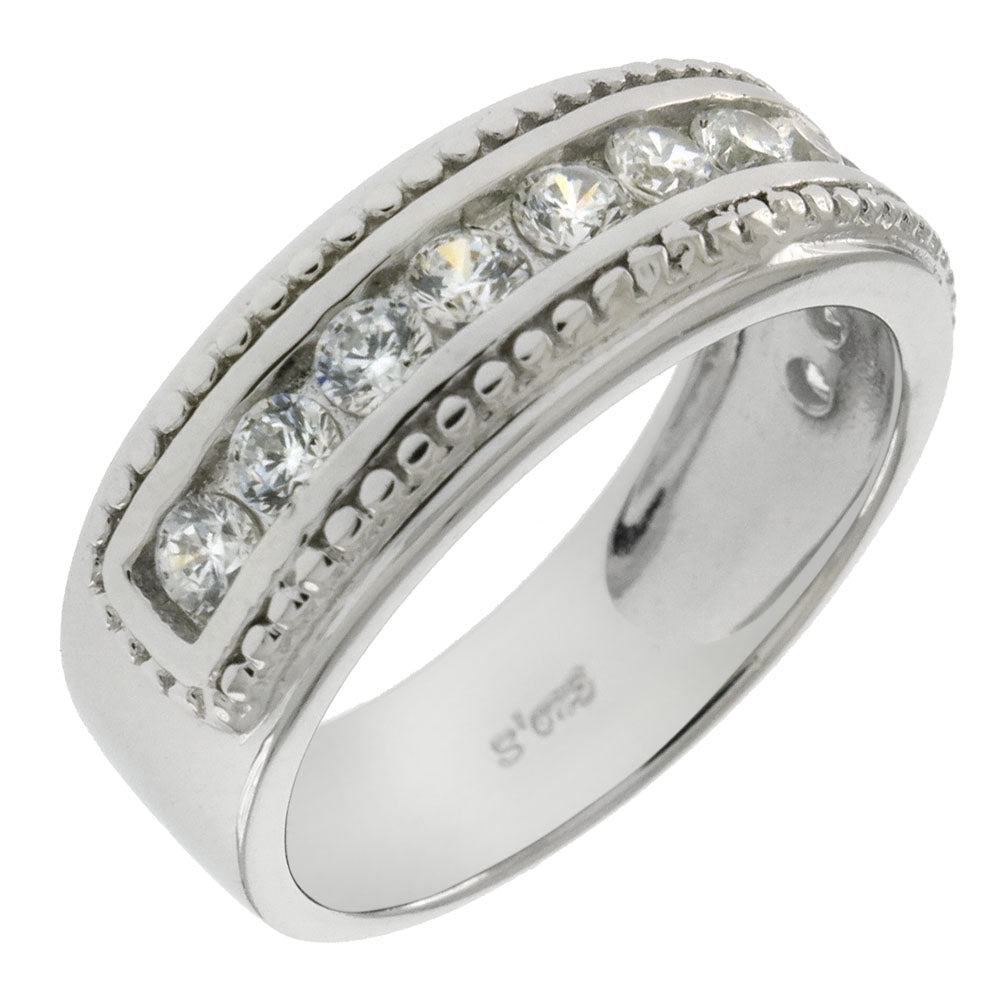 Sterling Silver Channel Set Round CZ Band Ring