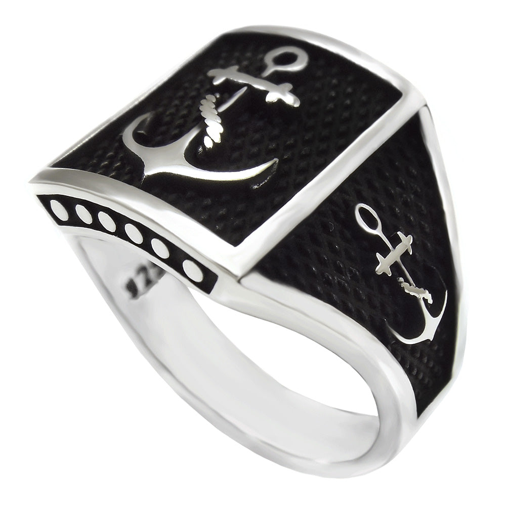 Sterling Silver Anchor Oxidized Ring