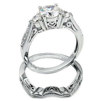 Sterling Silver 7mm Round Center CZ Wedding Ring Set