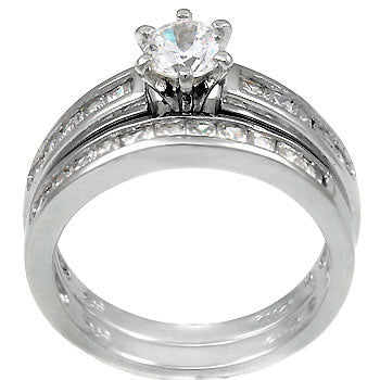 Sterling Silver 6mm Round Cubic Zirconia Princess Cut CZ Wedding Ring Set