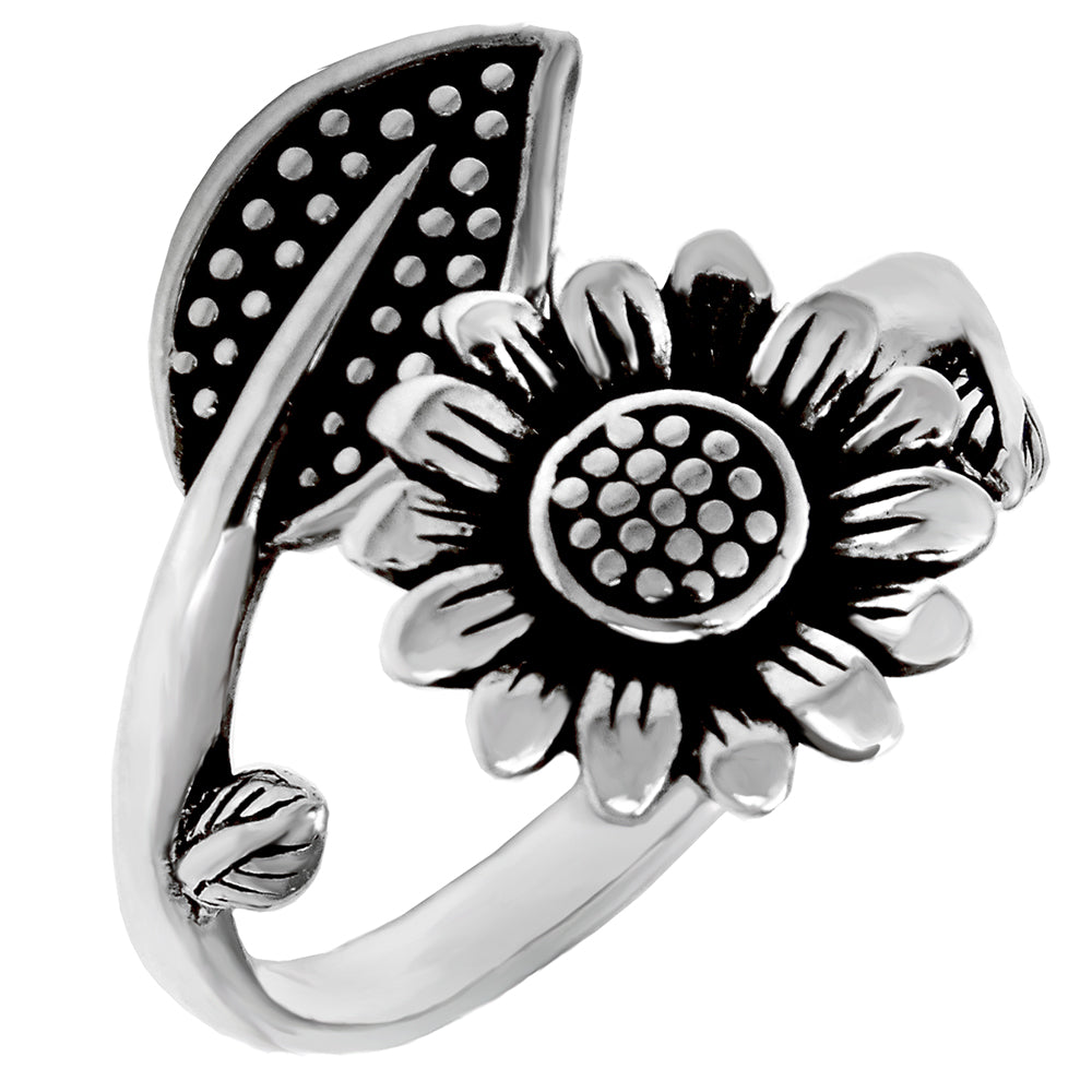 Sterling Silver Sunflower Oxidized Ring