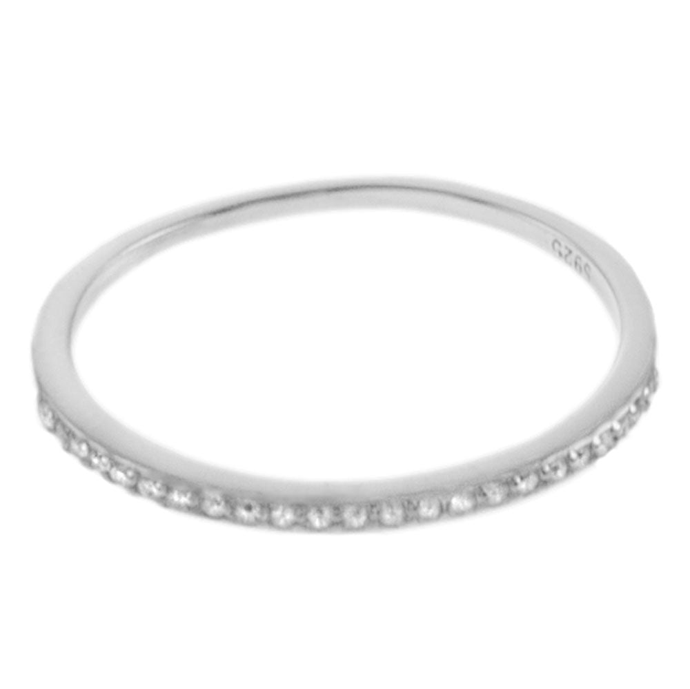 1.5mm Round CZ Sterling Silver Rhodium Band Ring