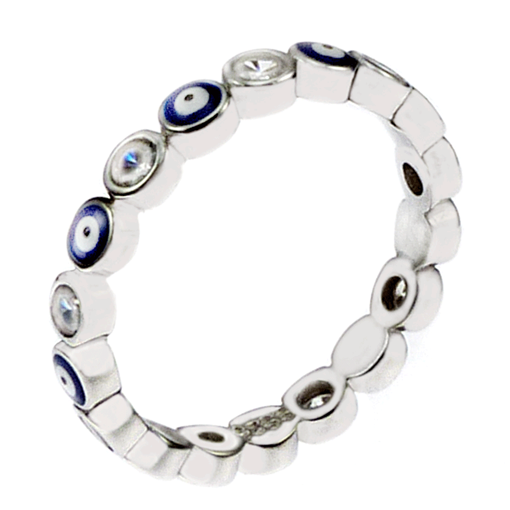 Evil Eye Cubic Zirconia Bezel Set Band Ring