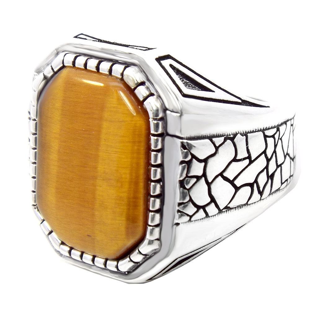 Rectangle Tiger Eye Sterling Silver Oxidized Ring