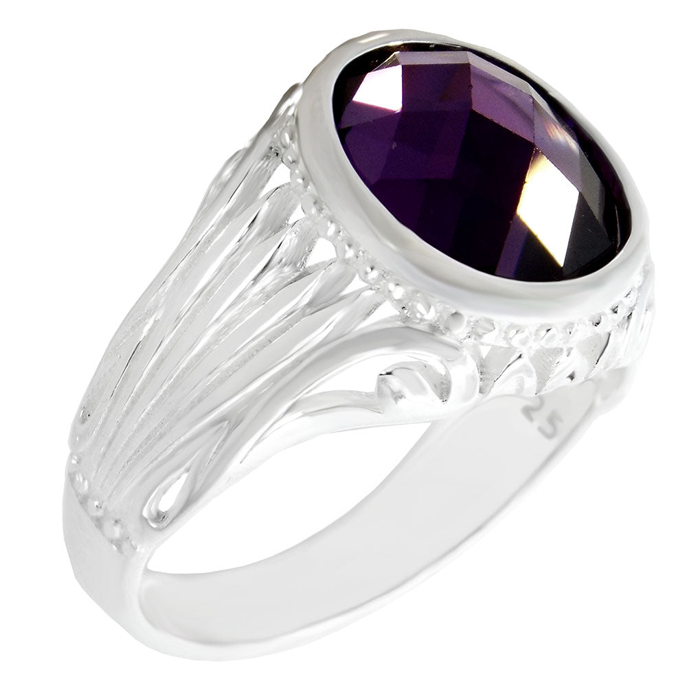 10x12mm Oval Cushion-Cut Amethyst Sterling Silver Ring