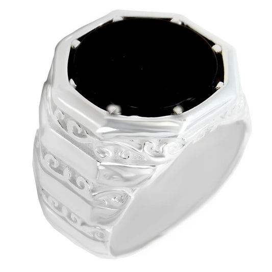 Octagon Black Onyx Sterling Silver Ring