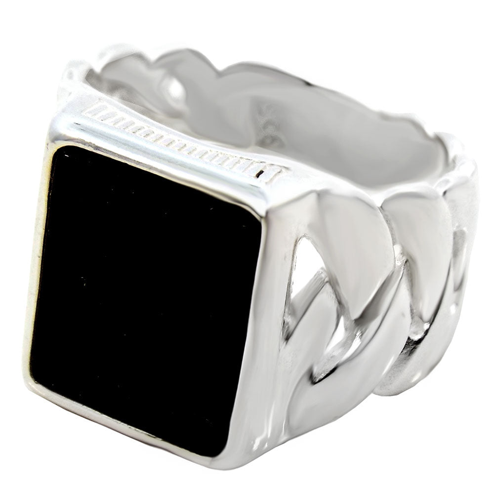 10.5x12.5mm Rectangle Black Onyx Sterling Silver Ring