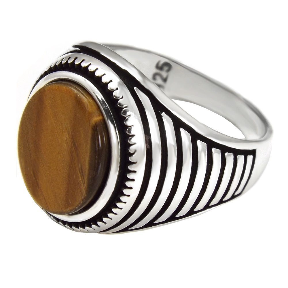 Sterling Silver 10 4 12 5mm Flat Oval Tiger Eye Men Ring