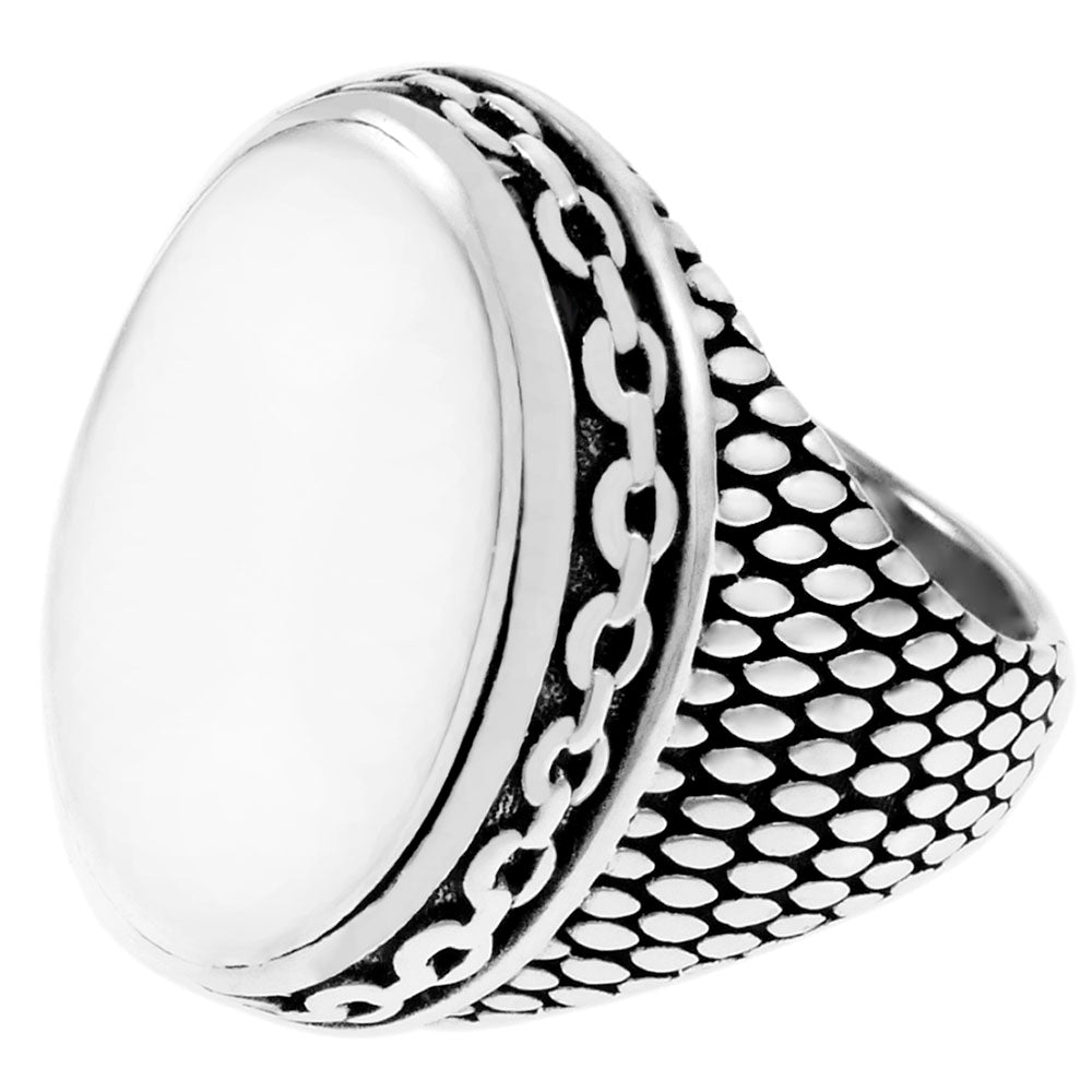 Oval Engravable Oxidized Sterling Silver Men Ring