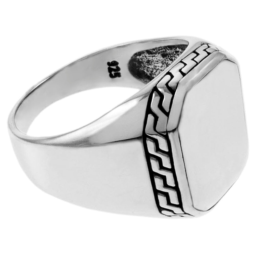 Octagon Engravable Oxidized Polished Sterling Silver Men Ring