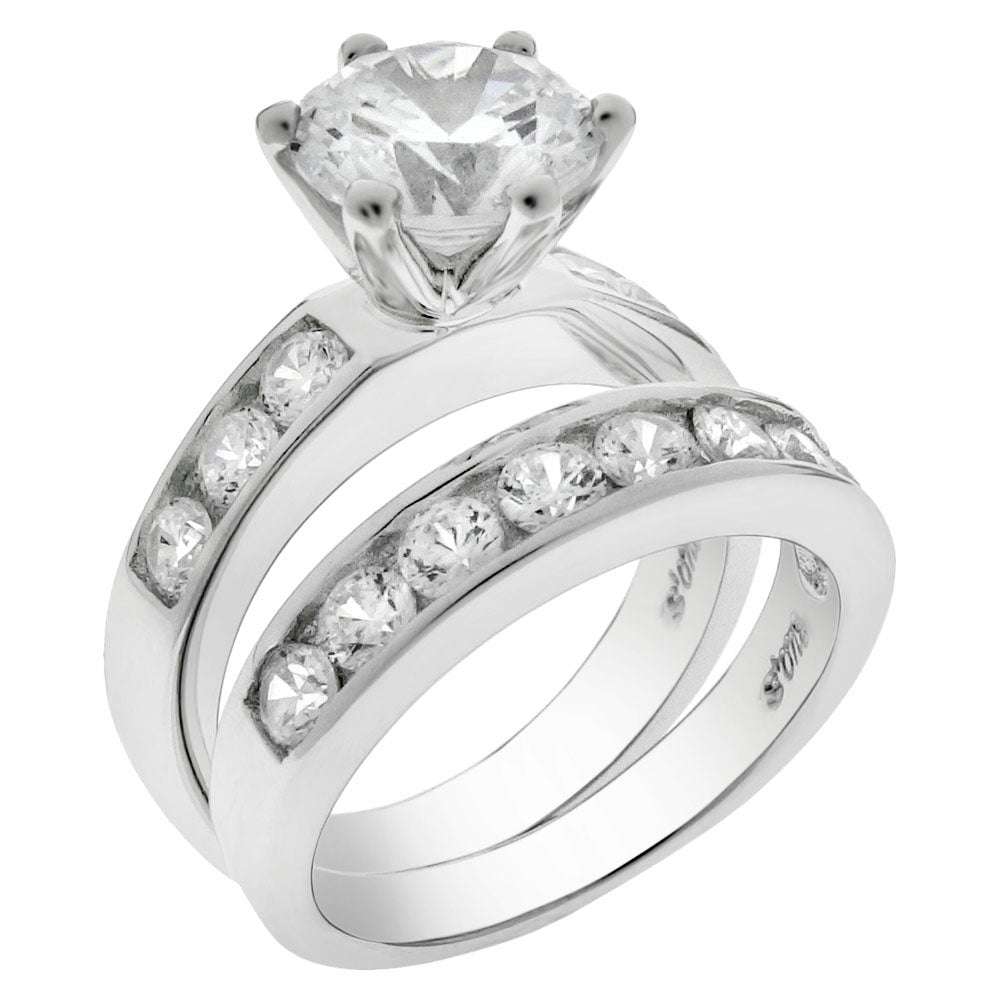 Sterling Silver 8mm Round CZ Wedding Ring Set