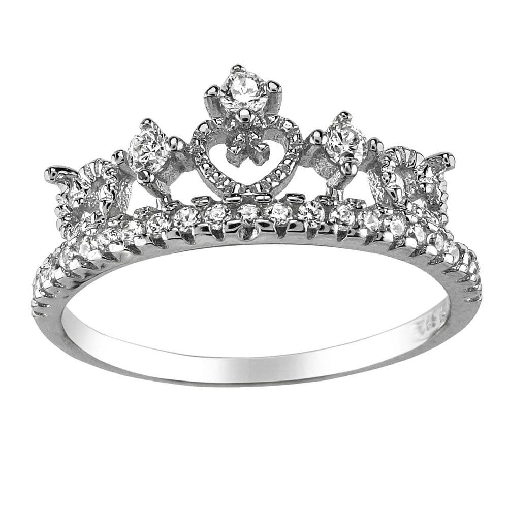 Sterling Silver Crown Pave CZ Ring