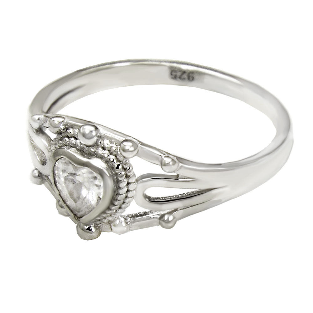 CZ Heart Sterling Silver Rhodium Ring