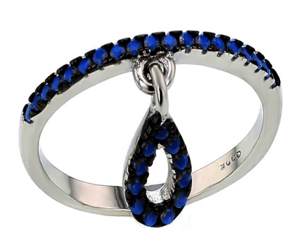 Sterling Silver Tear Drop Dangling Nano Stones Ring