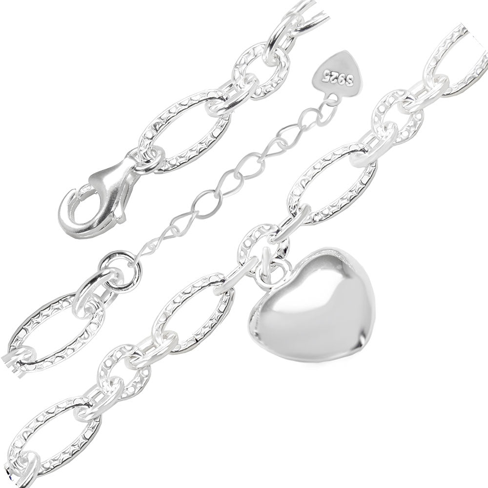 Fancy Oval Link with Puff Heart Bracelet