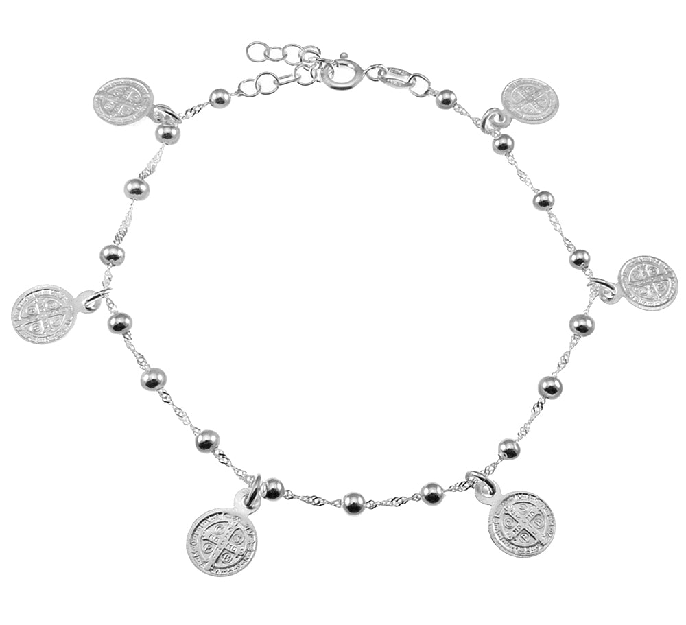 Adjustable Saint Benedict Medal Charm Bracelet (8mm)