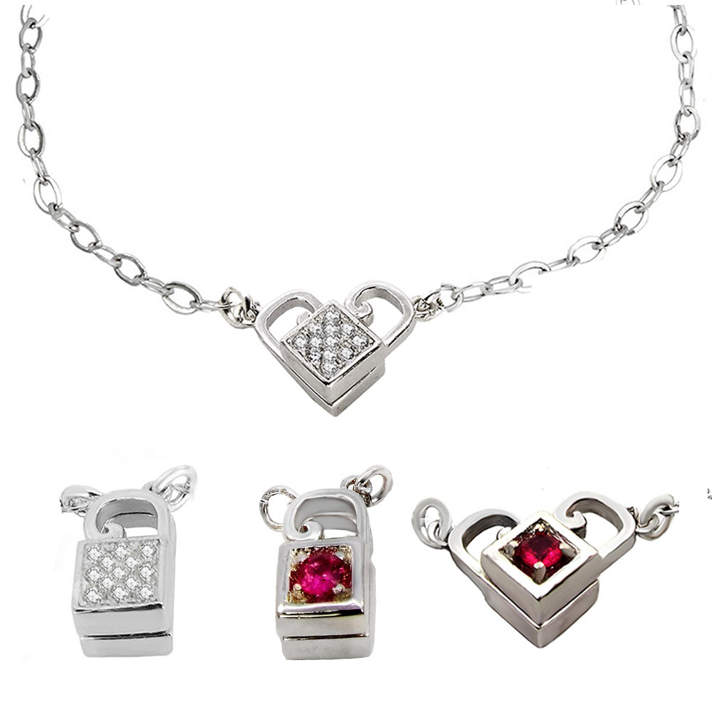 Heart Lock Reversible Sterling Silver Rhodium Bracelet