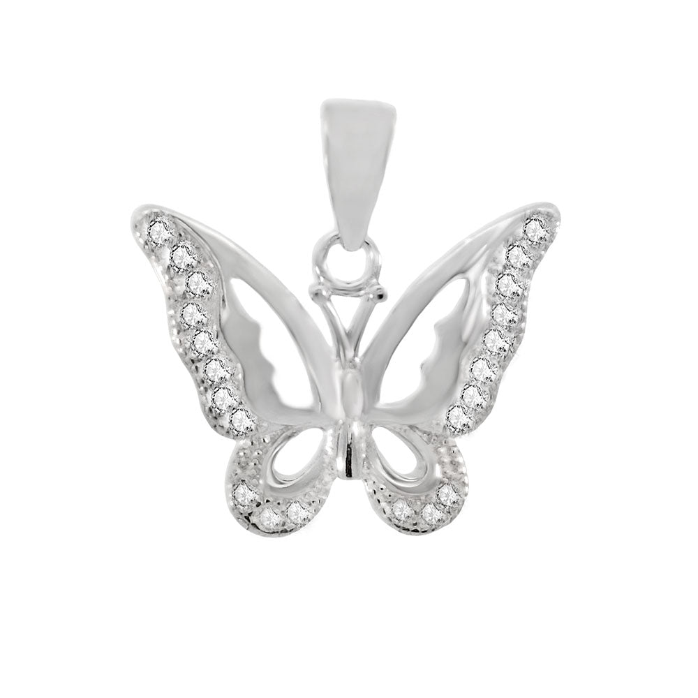 Cubic Zirconia Butterfly Sterling Silver Pendant