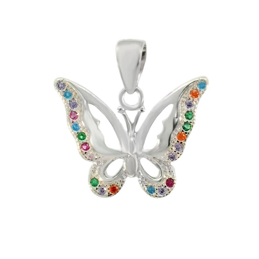 Multi Color Cubic Zirconia Butterfly Rhodium Pendant