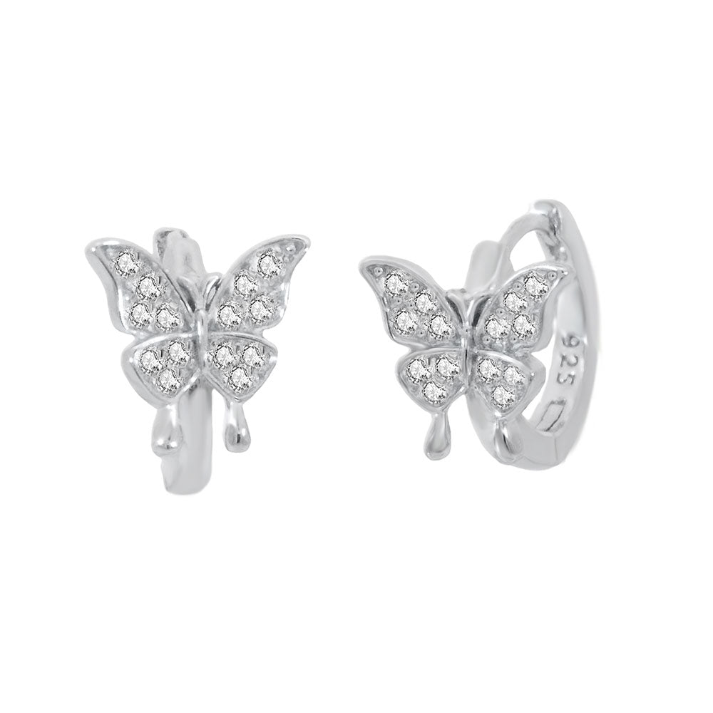 Pave CZ Butterfly Huggie Hoop Earrings