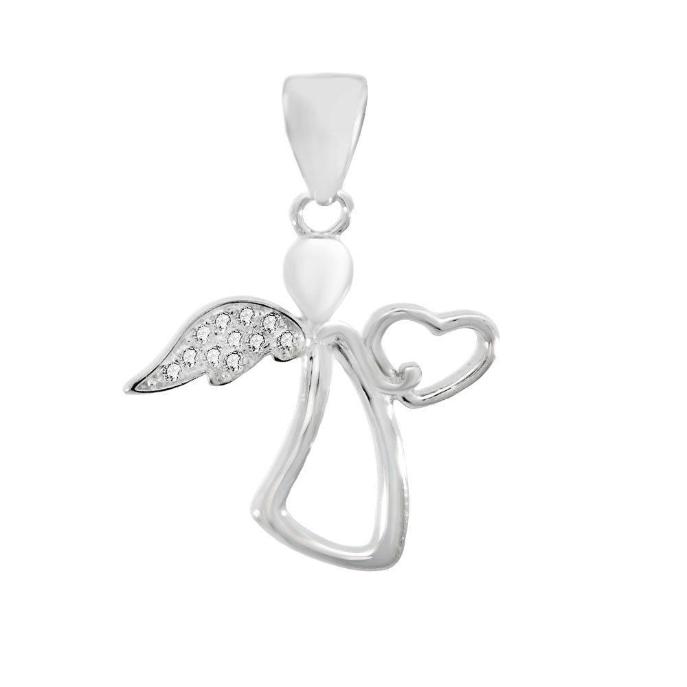 Sterling Silver Rhodium Angel Holding Heart Pendant