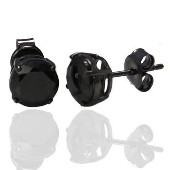 Sterling Silver Rd Black CZ Black Rhodium Casting Stud Earrings