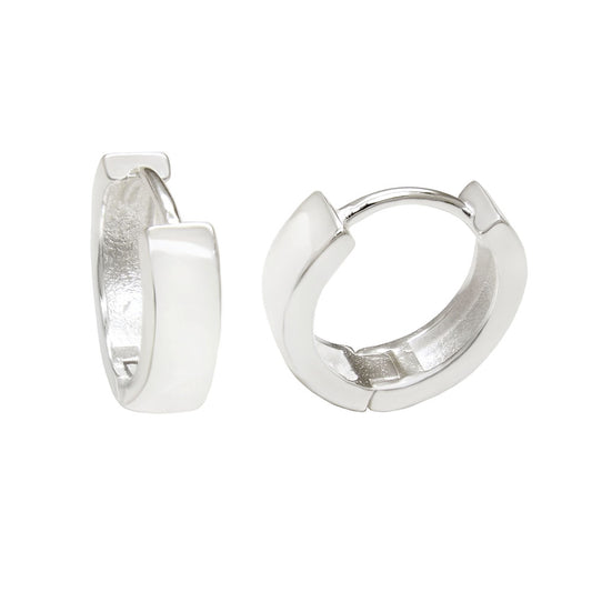 4mm Satin Finished Rhodium Huggie Hoop Earrings