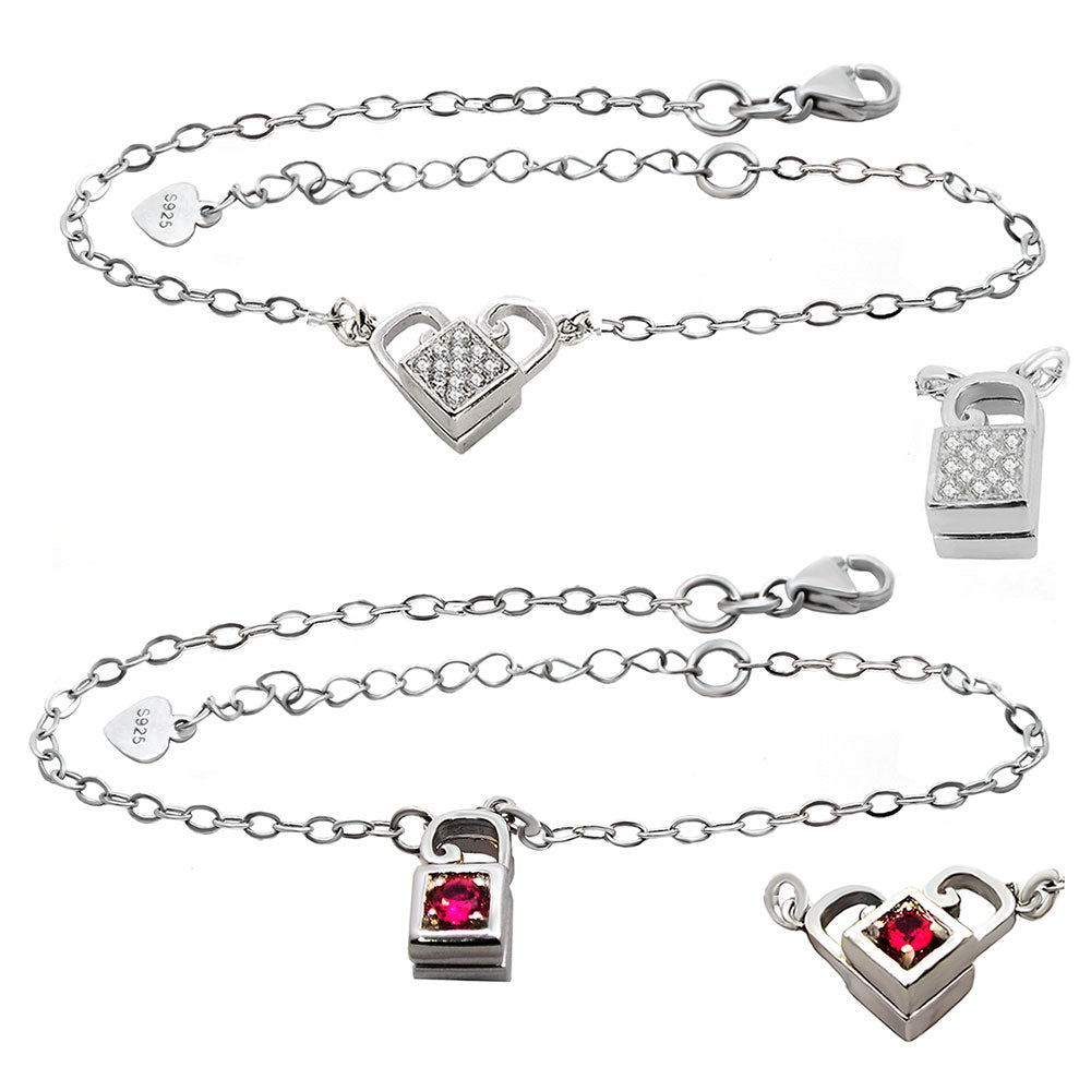 Heart Lock Reversible Sterling Silver Rhodium Bracelet