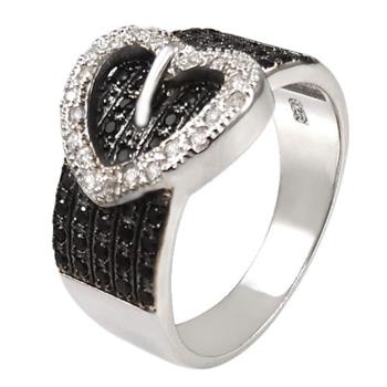 Heart Belt Buckle Black & White CZ Ring