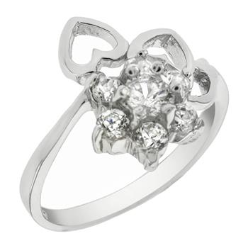 Sterling Silver Flower & Heart CZ Ring