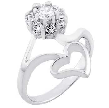 Sterling Silver Cubic Zirconia Flower & Heart Ring