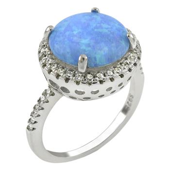 Simulated 10mm Blue Opal W. Cubic Zirconia Halo Ring