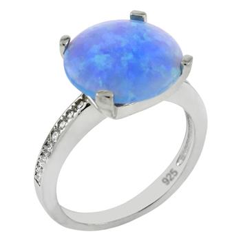 Cubic Zirconia Ring W. 10mm Simulated Blue Opal