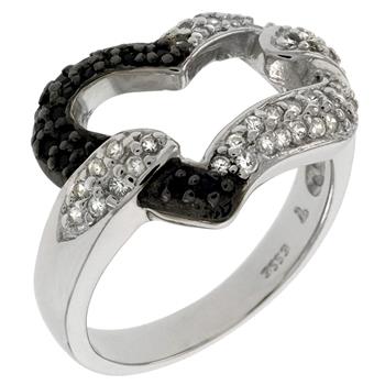 Sterling Silver Heart Shape Black & White CZ Ring