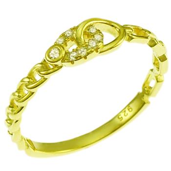 Cuban-Anchor CZ Sterling Silver Gold Plated Band Ring