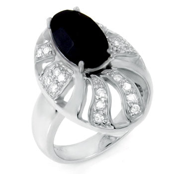 Sterling Silver Oval Shape Ladies Ring W/Natural Black Onyx Stone