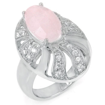 Sterling Silver Oval Shape Ladies Ring W/Natural Rose Quartz Stone