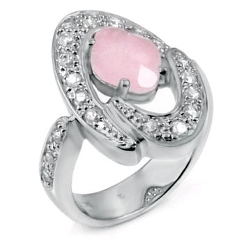 Sterling Silver Ladies Ring W/Natural Pink Quartz Stone