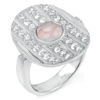 Sterling Silver Pink Rose Quartz & Cubic Zirconia Ring