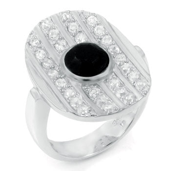 Sterling Silver Black Onyx & Cubic Zirconia Ring