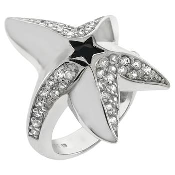 Starfish - Black CZ Sterling Silver Rhodium Ring