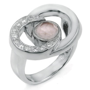 Sterling Silver Ladies Ring W/Natural Rose Quartz Stone