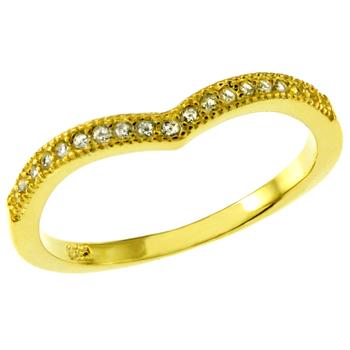 Sterling Silver V Shape Pave CZ Gold Plated Band Ring