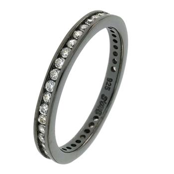 1.5mm Round CZ Channel Set Eternity Black Rhodium Band Ring