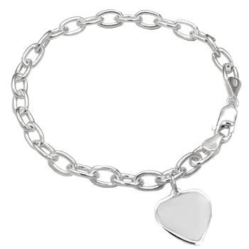 Sterling Silver Engravable Heart Link Bracelet
