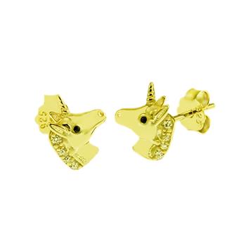 Sterling Silver Unicorn Gold Plated CZ Stud Earrings